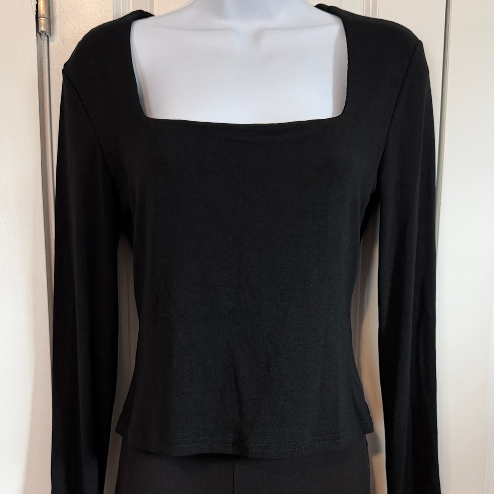 RIHOAS Black Square Neck Long Sleeve Top